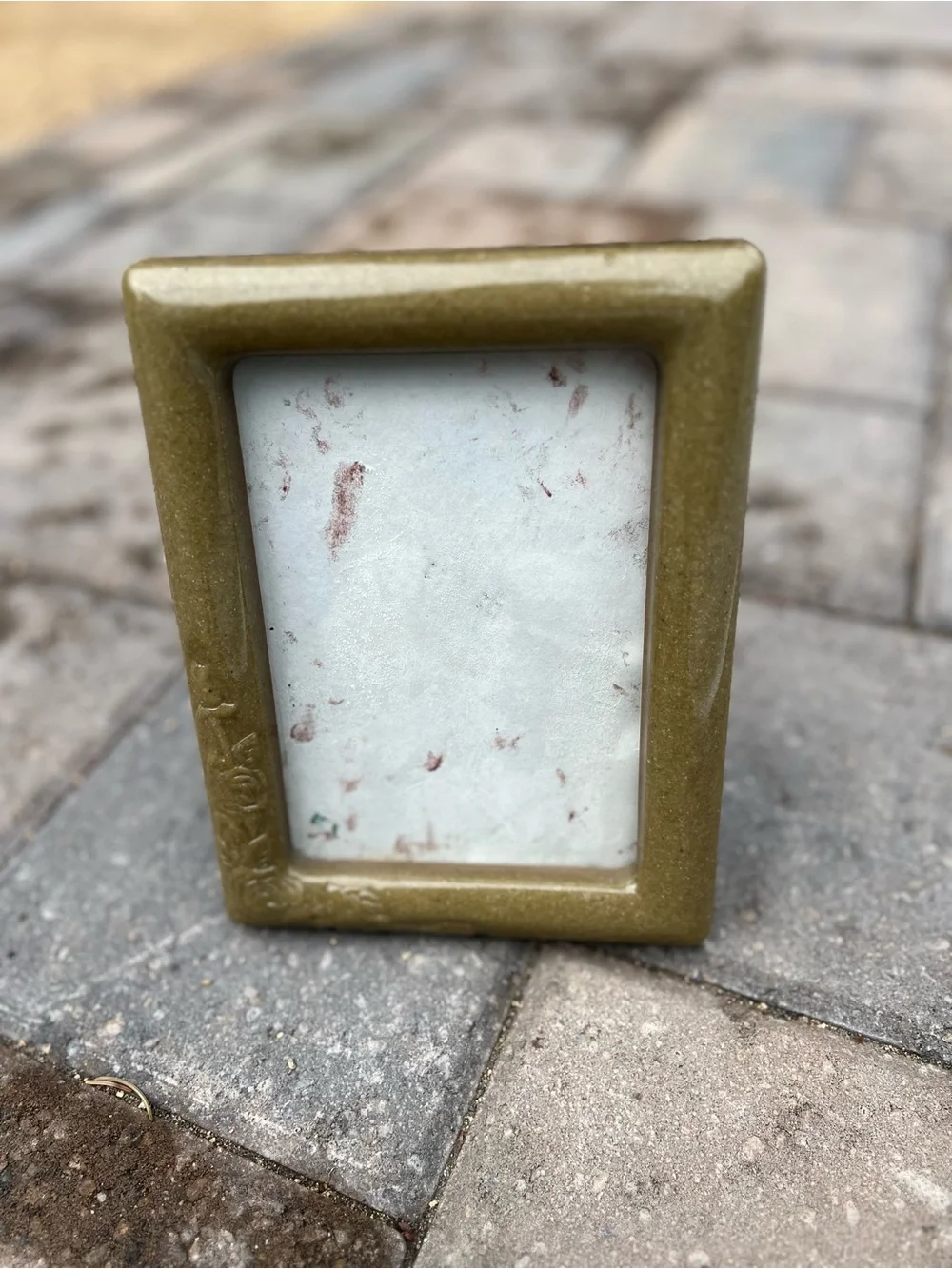 Vintage Carved Soapstone 5x7 Picture Frame by Zhongyi Arts, Polished Olive Green
